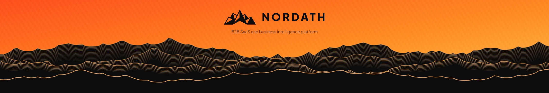 Nordath LinkedIn banner, the logo lockup on the contour field between two alpine ranges