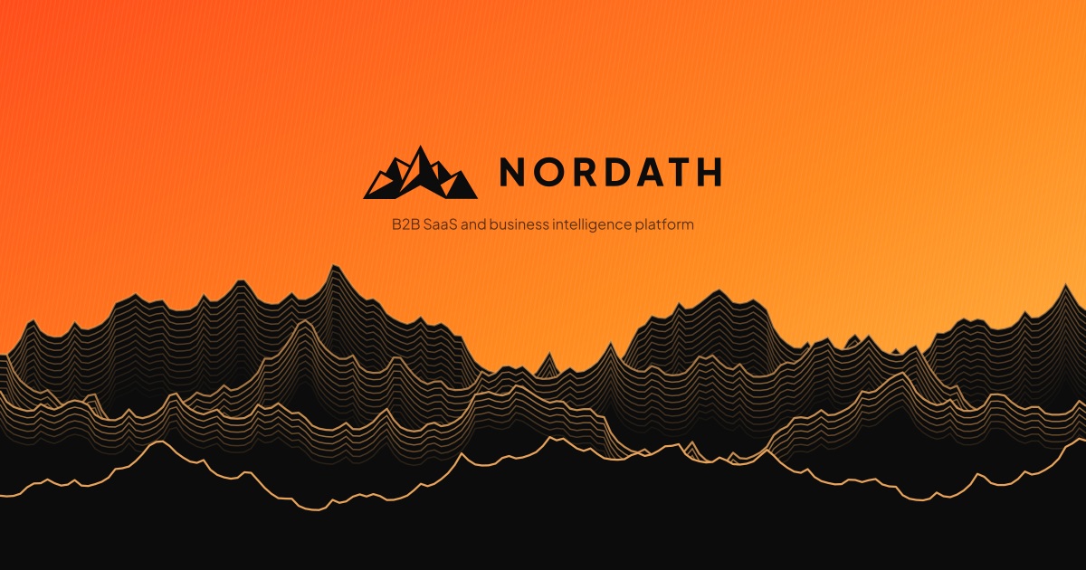 Nordath cover image, the logo lockup on the contour field beside the alpine mountain peaks